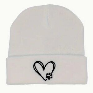 Paw On My Heart Stocking Beanie Hat in White
